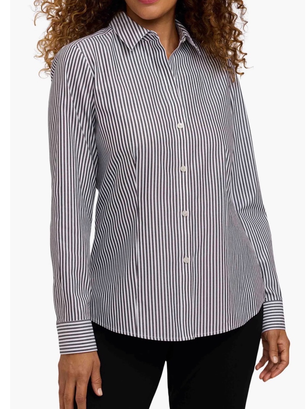 Foxcroft Women’s Black and White Striped Button-Down Wrinkle Free Shirt